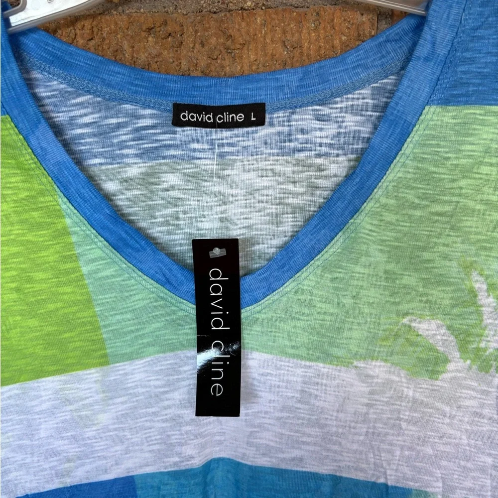 David Cline Women's Dress Palm Tree Abstract Artsy Short Sleeve Size L NWT - Picture 2 of 6